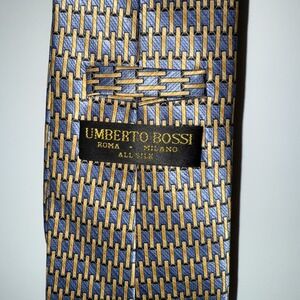 Vintage Umberto Bossi Men's‎ Tie Necktie Gold Blue Hand Made Silk Tie